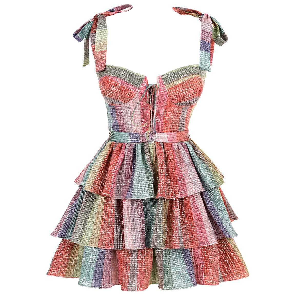 LILY ROSE IN RAINBOW WAVES mini elbise, yaz etkinlikleri için ideal şık bir seçim.